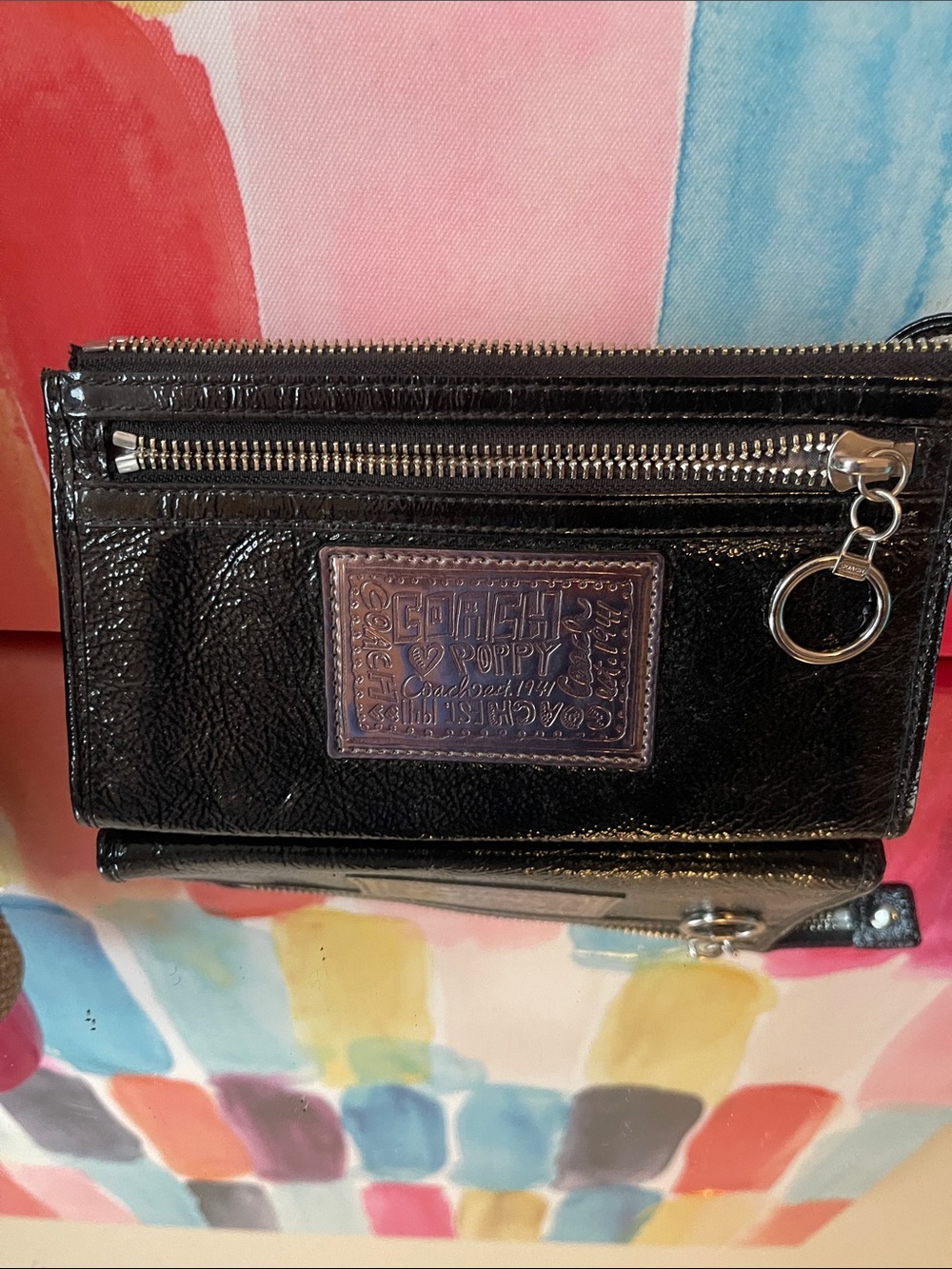Coach POPPY Y2K Black Patent wristlet